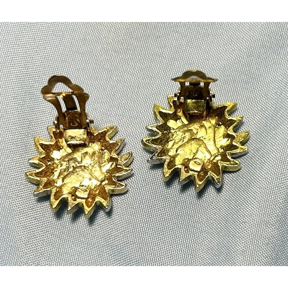 Vintage Sunburst Sunflower Earrings Clip On Gold And Silver Tone Sun Celestial